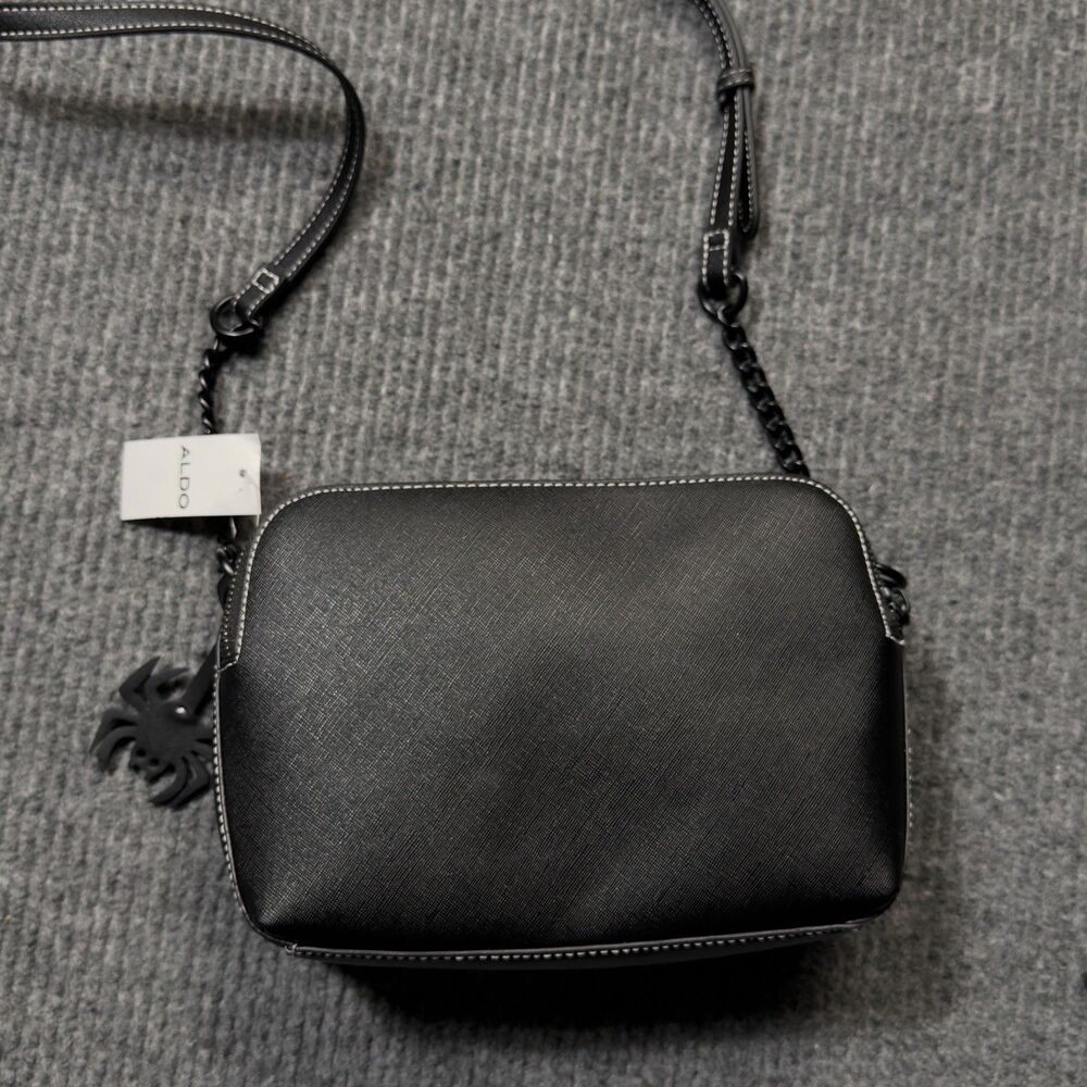 Aldo Black Silver Spider Web Purse Crossbody Bag Spider Charm Halloween Goth NEW - Picture 8 of 12